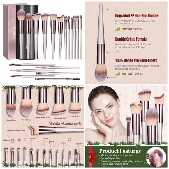 Makeup Brush Set 18 Pcs Premium Synthetic Foundation Powder Concealers Eye shad - Picture 1 of 9